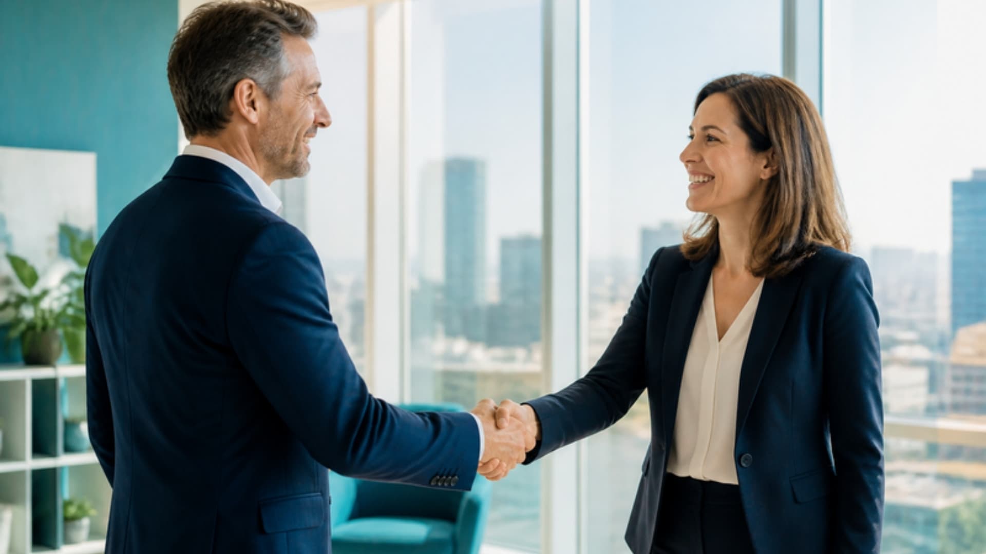 Poignée de main entre un professionnel et un conseiller NégoWatt Solutions